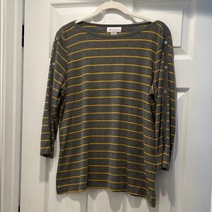Liz Claiborne Gray and Yellow Striped Long Sleeve Top